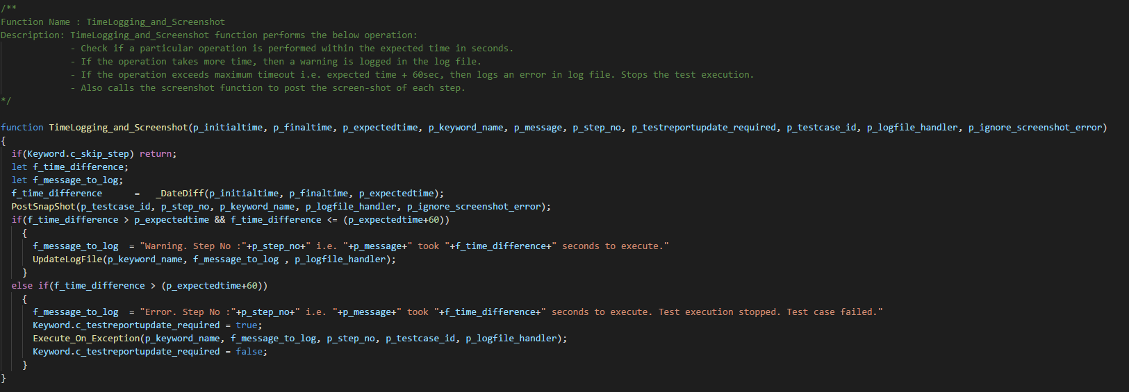 Script to check if a particular function is performed within stipulated time