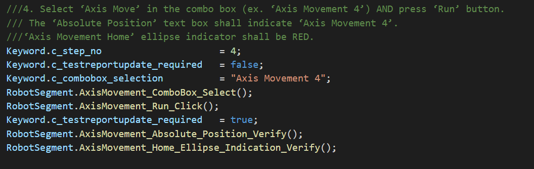 Script to make the robot move to Axis Position 4 and verify the movement.