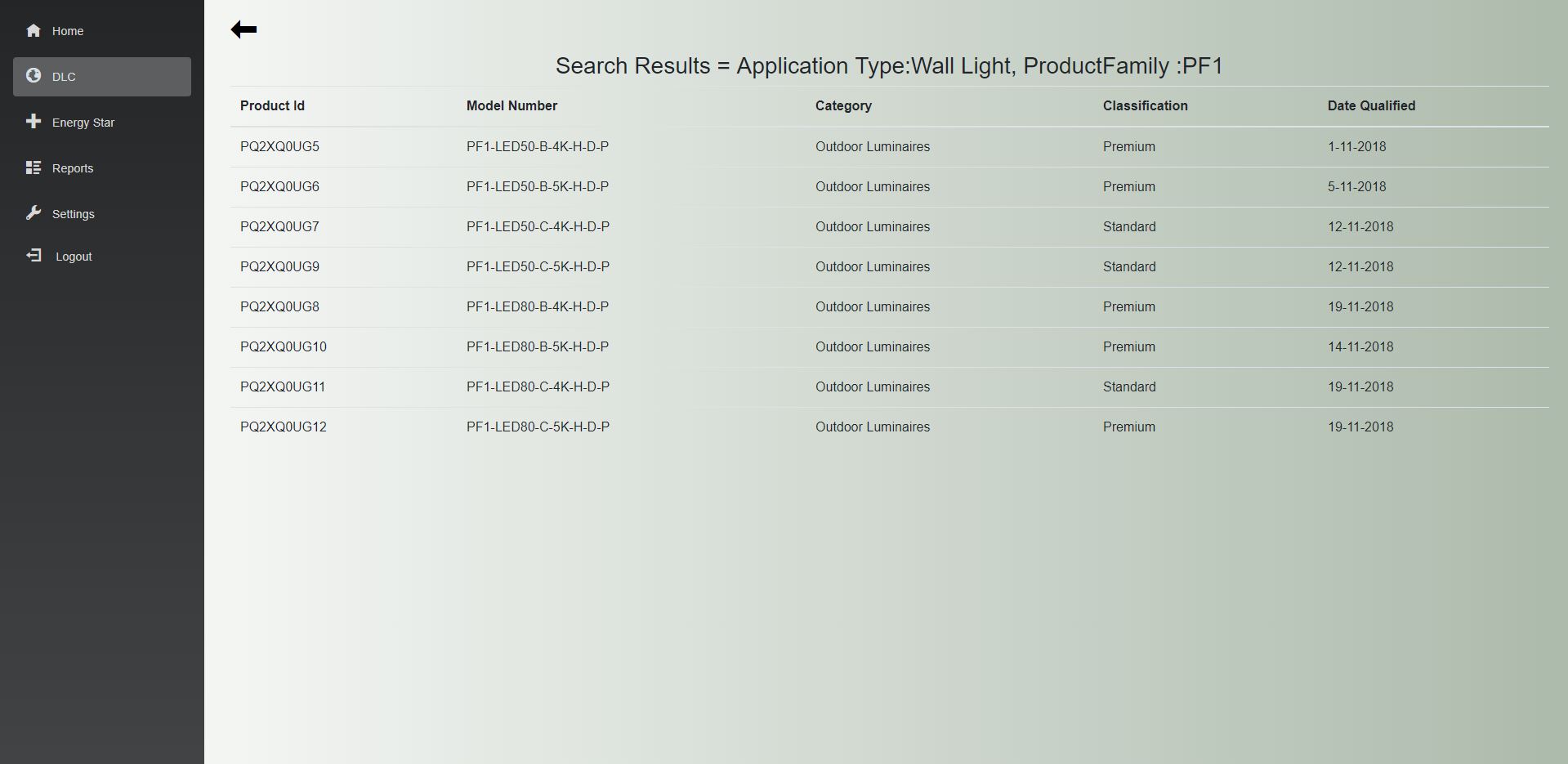DLC certification app developed on Blazor – Search result screen